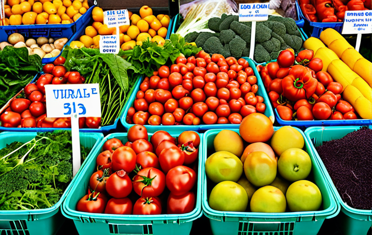 A vibrant German Wochenmarkt (farmers market) bursting with fresh, colorful, locally grown fruits and vegetables. Focus on seasonal produce like ripe red tomatoes, leafy greens, and other in-season items, highlighting the connection between the farmer and the consumer.