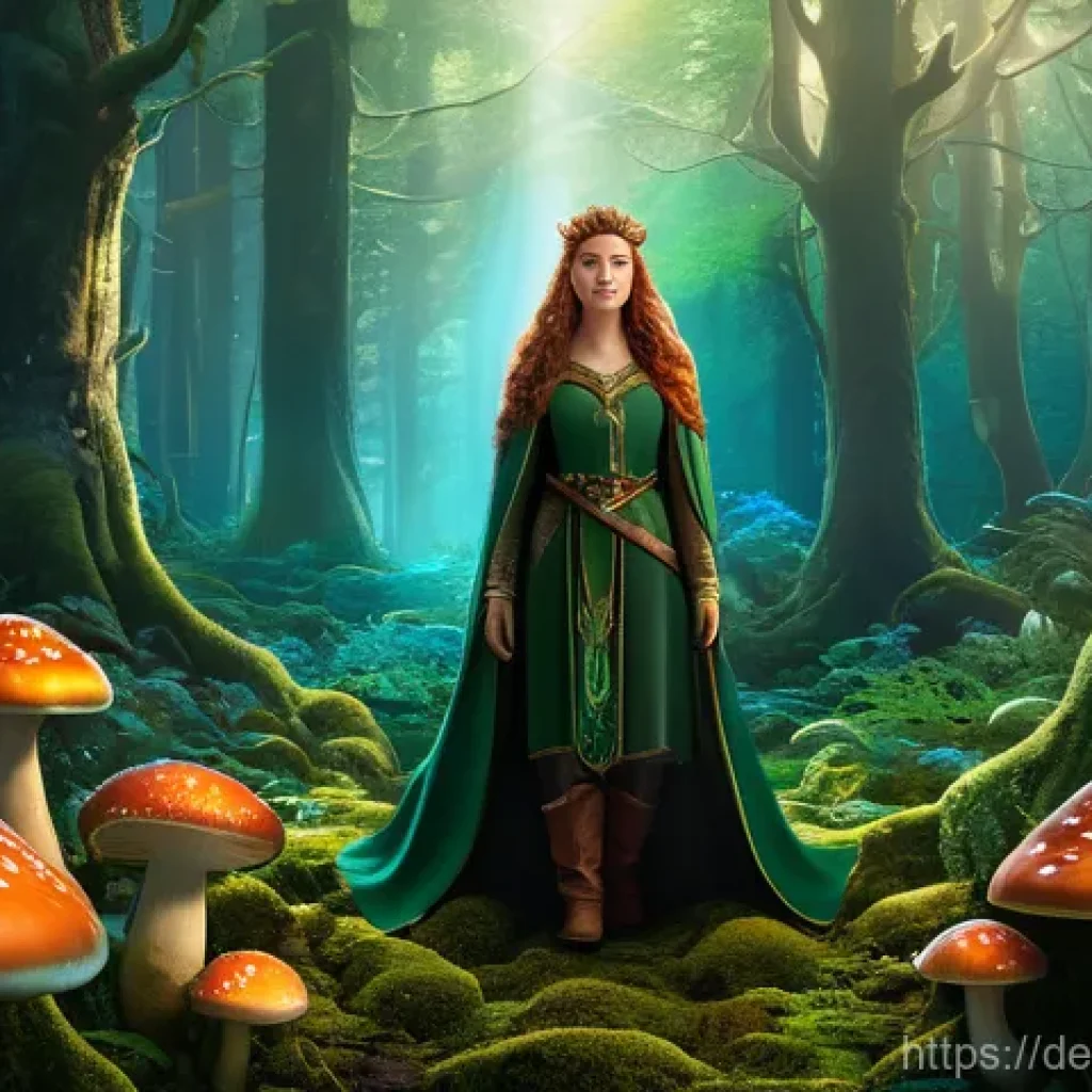 생태 지혜 생활의 미래 전망 - **Enchanted Forest Guardian**
A lone female guardian stands protectively at the heart of an anci...