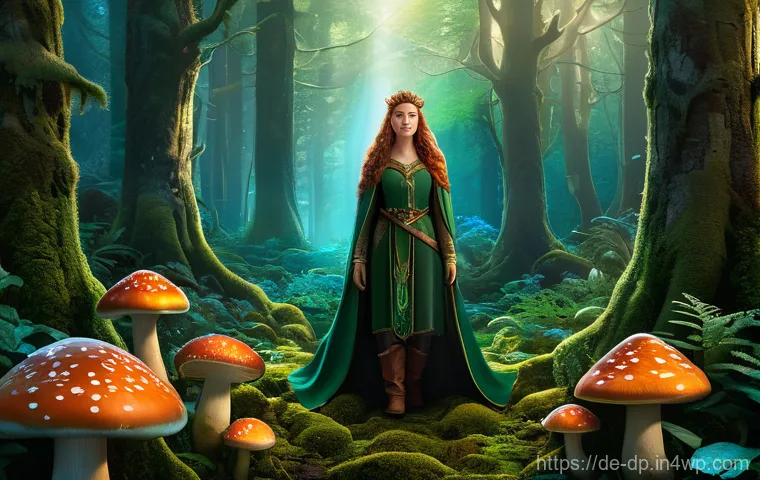 생태 지혜 생활의 미래 전망 - **Enchanted Forest Guardian**
A lone female guardian stands protectively at the heart of an anci...