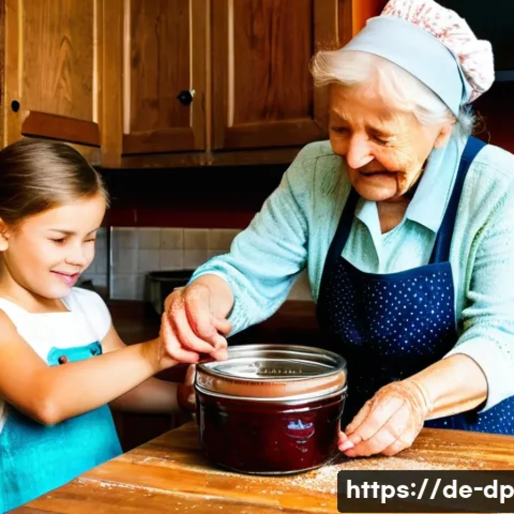 생태 지혜 생활의 실천 사례 분석 - **Prompt:** A cozy, sunlit German kitchen, where an elderly German grandmother, with kind eyes and a...