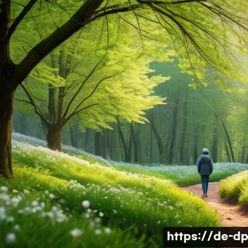 생태 지혜를 통한 정서적 안정 찾기 - A serene spring forest scene capturing the gradual blooming of buds on various trees and plants, sof...