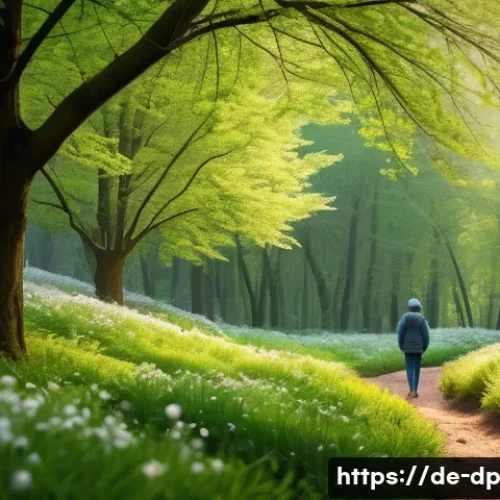 Home 31 생태 지혜를 통한 정서적 안정 찾기 - A serene spring forest scene capturing the gradual blooming of buds on various trees and plants, sof...